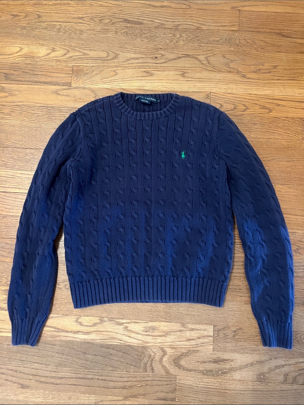 Polo by Ralph Lauren Navy Cable Crewneck Sweater with Green Pony